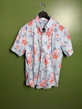 Izod Light Blue Short-Sleeve Button-Up with Coral Floral Print